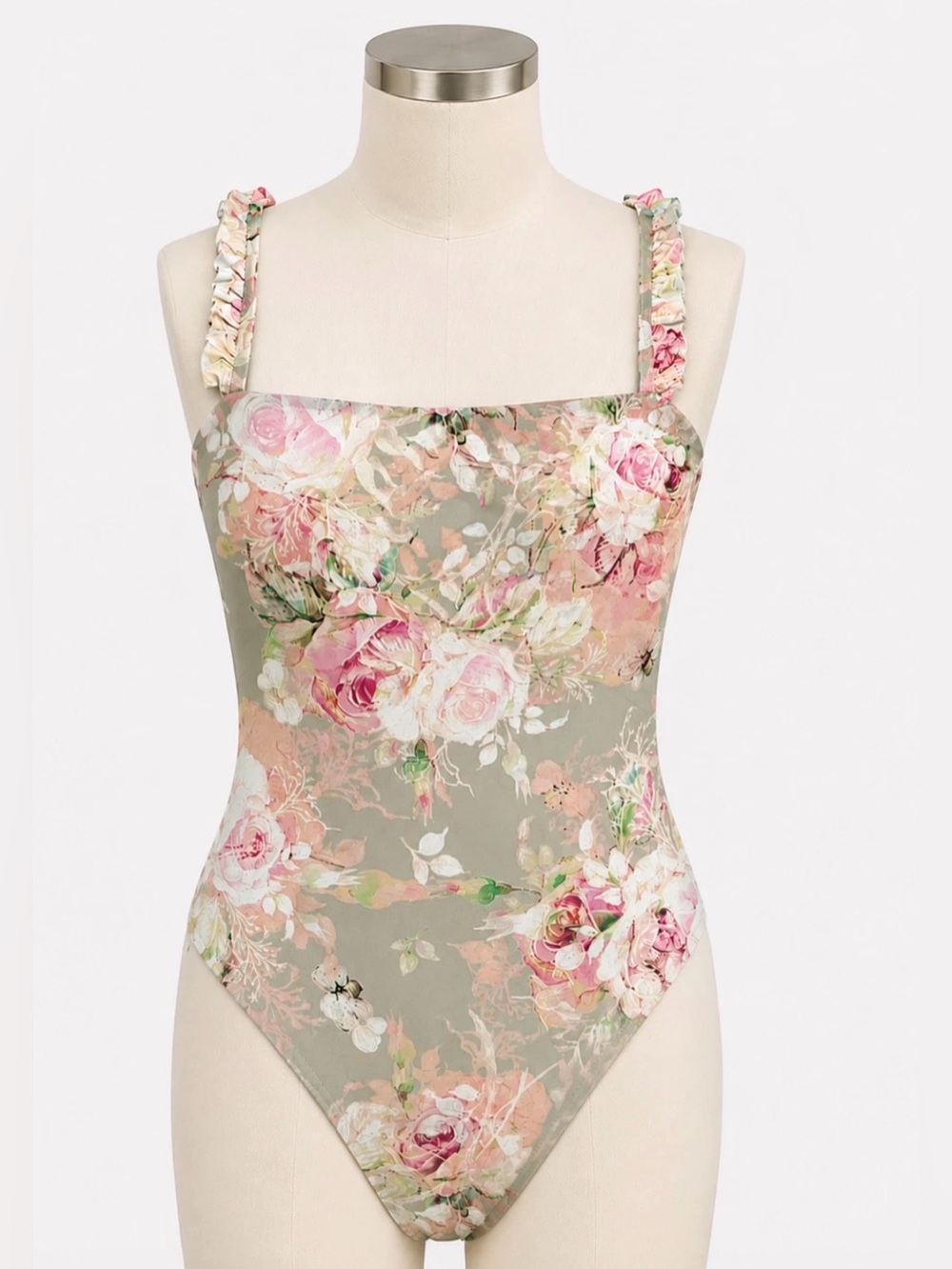 NEW DIPPIN' DAISYS ROSE FLORAL RUFFLE STRAP ONE PIECE SWIMSUIT SIZE MEDIUM
